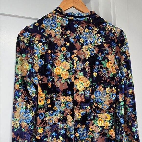 Dalia Macphee Burnout Floral Velvet Metallix Ruffle Runway Dress in Navy - Picture 9 of 16